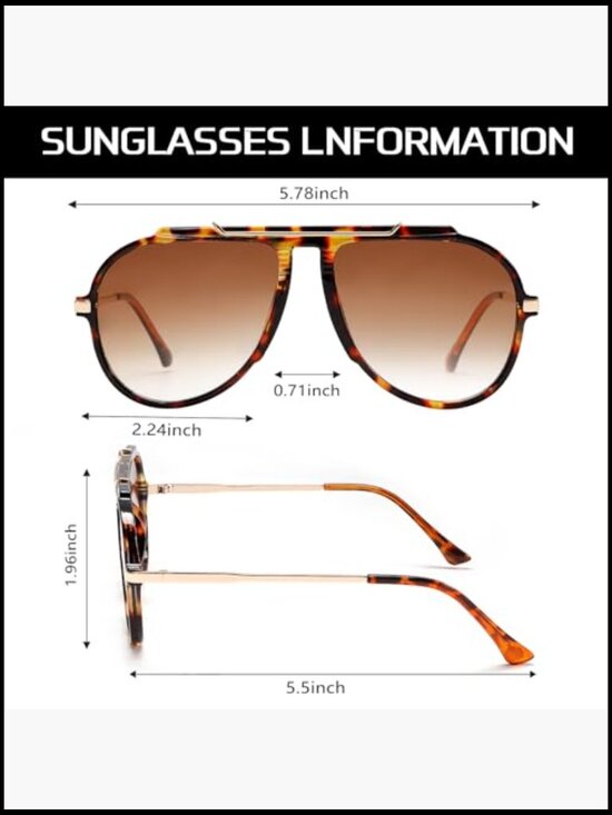 Oversized Aviator Sunglasses Retro Gold Metal Frame UV400 Protection main image 5